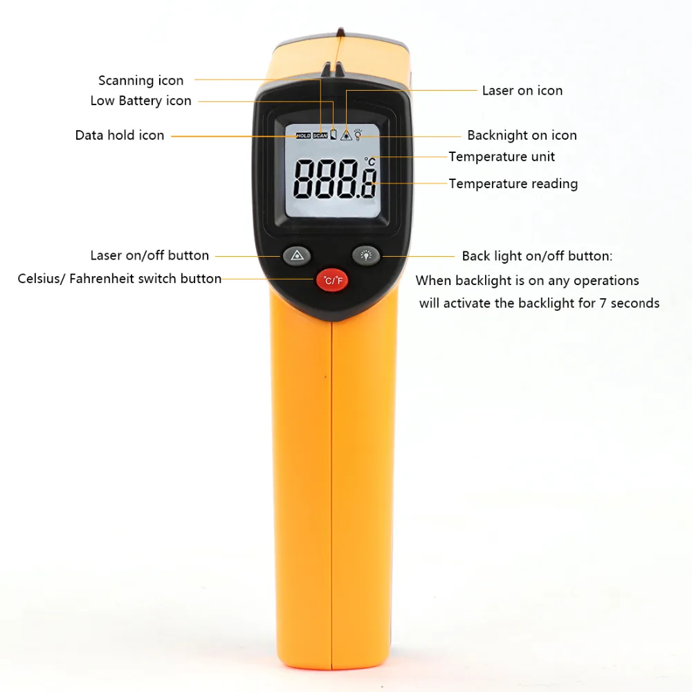 

Handheld Digital LCD Non-Contact Temperature Gun GM320 Laser IR Infrared Thermometer Point -50~380 Degree For Industial Use