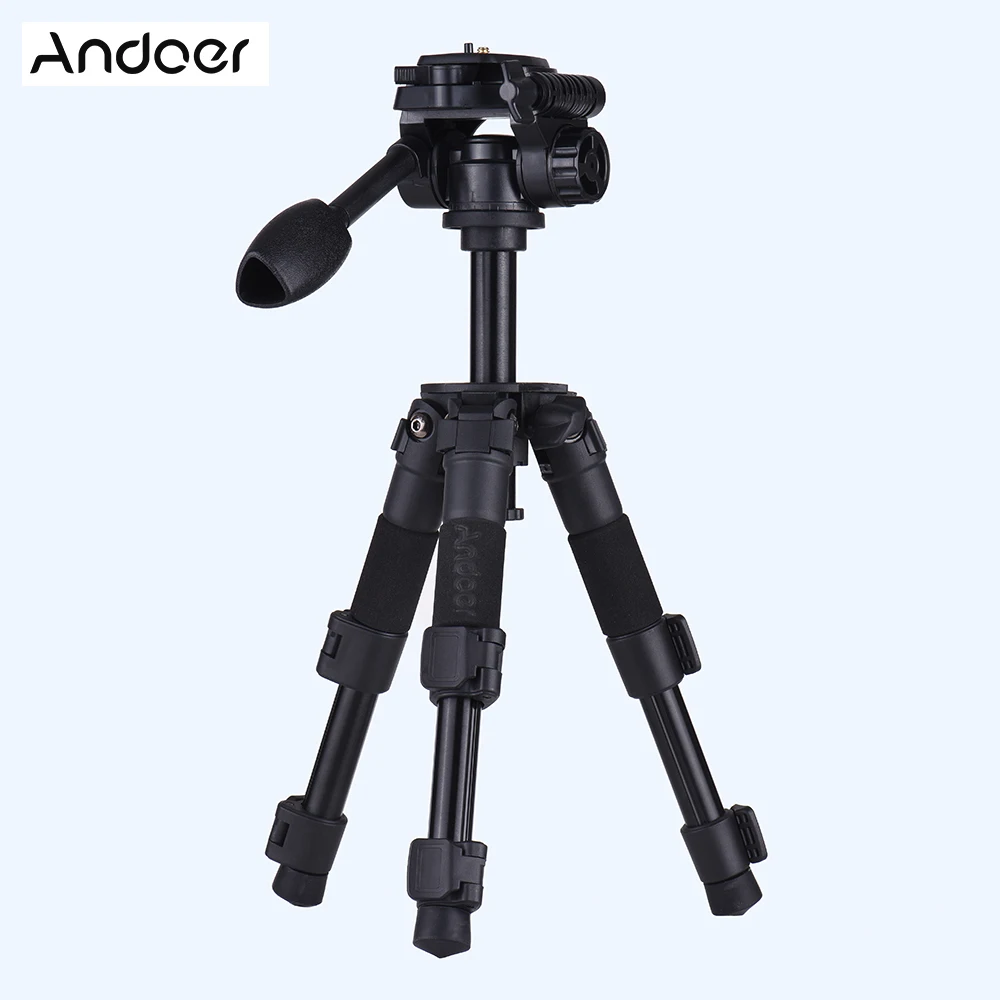 

Andoer Q166S Portable Mini 3-Section Photography Tabletop Tripod with 3-Way Pan/Tilt Head Max. Height 51cm/Load Capacity 3kg