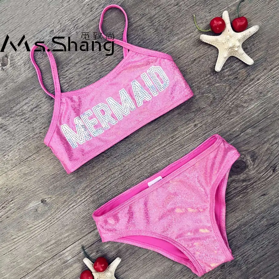 

3-8 Years Baby Girl Swimsuit Kids Letter Knitted Two Piece Children Swimwear Bling Infant Girl Bikini Toddler Girl Bathing Suits