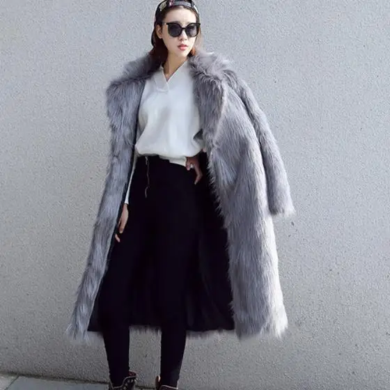 Fluffy Women Faux Fur Coat 2019 Winter Turn-down Collar Long Overcoats Feminino Fox Jackets J103 | Женская одежда