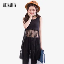 WEIKADUN 2017 Summer Women Lace Dress Black White Casual Sexy Sleeveless Mesh lace dress See Through Beach Dresses L167