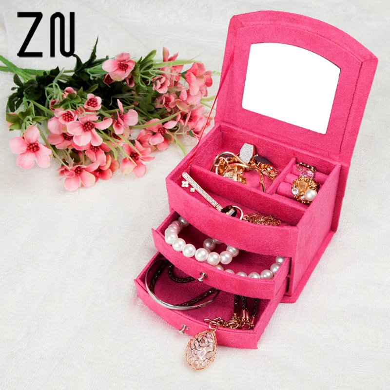 

ZN 2018 New Velvet Three Layers Portable Multi-functional Necklace Rings etc Jewelry Boxes Fashion Design Gifts Box