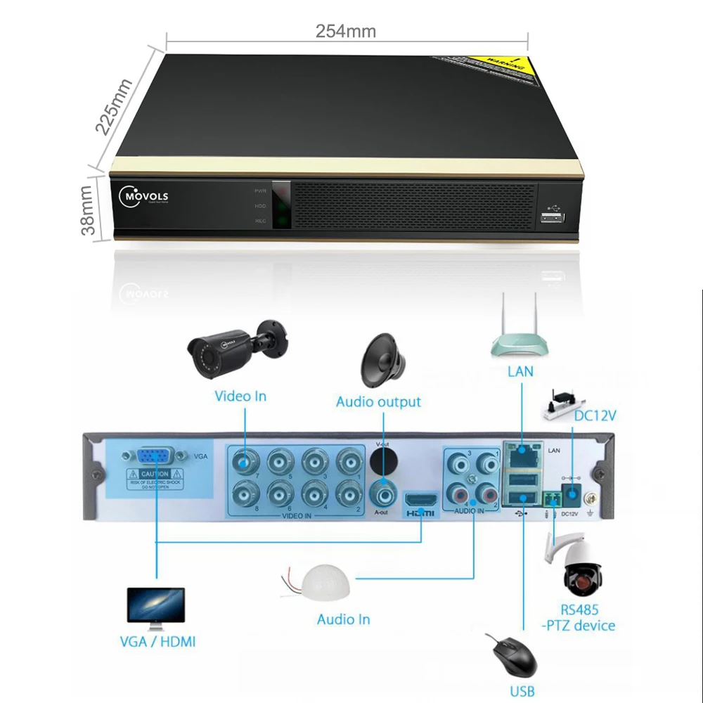 Movols 8CH CCTV камера 8 шт 1080p камера видеонаблюдения DVR комплект Водонепроницаемая наружная домашняя система видеонаблюдения