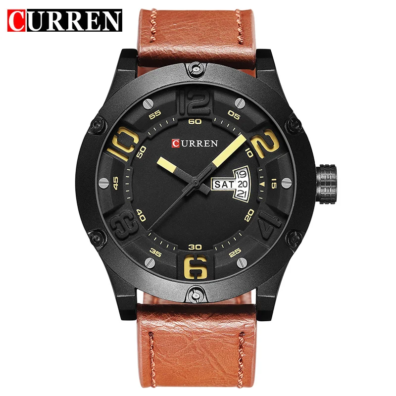 

Curren Watch Fashion Top New Luxury Brand Relogio Masculino Week Date Leather Strap Men Sports Watches Quartz Clock 8251
