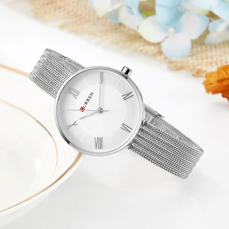 CURREN новые женские модные простые Стильные кварцевые часы из нержавеющей стали наручные часы водонепроницаемые классические женские часы подарок