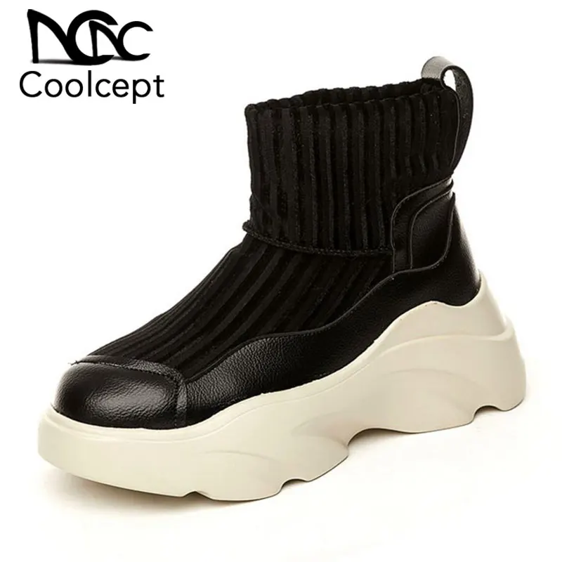 

Coolcept Women Flats Boots Thick Bottom High Quality Shoes Women Platform Ankle Boots Fashion Lady Footwear Size 33-43