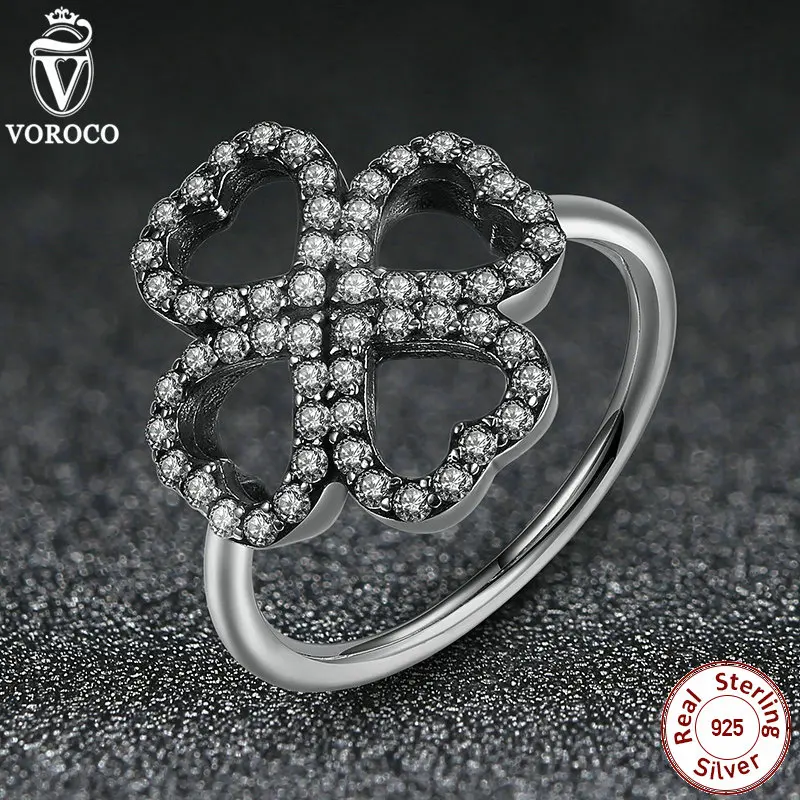 2016 New Rings 925 Sterling Silver 3 Size Clover with Petals of Love Clear CZ Silver