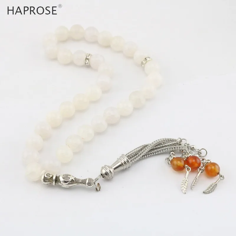 

New Tesbih 33 beads Islamic Muslim tasbih Allah Rosary Natural white stone 8-10mm Fine Allah Jewelry Bracelet Free Shipping