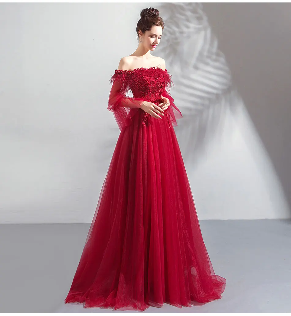 Распродажа вечернее платье невесты банкет элегантное красное вино кружева вырез лодочка, аппликация Длинные Выпускные вечерние платья