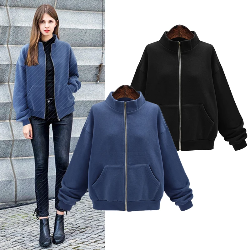 

2018 Autumn and Winter Fashion Women Coat Wild Slim Turtleneck Thick Fleece Long-Sleeved Sweatshirts Outerwear