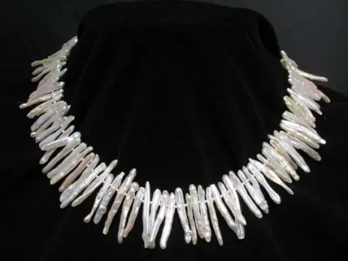 

HOT 0015115 charming necklace white freshwater pearl toothpick stick beads