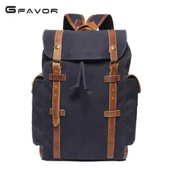 G-FAVOR большой Ёмкость ноутбук рюкзак Для мужчин компьютер Холст & Crazy Horse кожаный ремень ретро школьная сумка бренд дорожные сумки