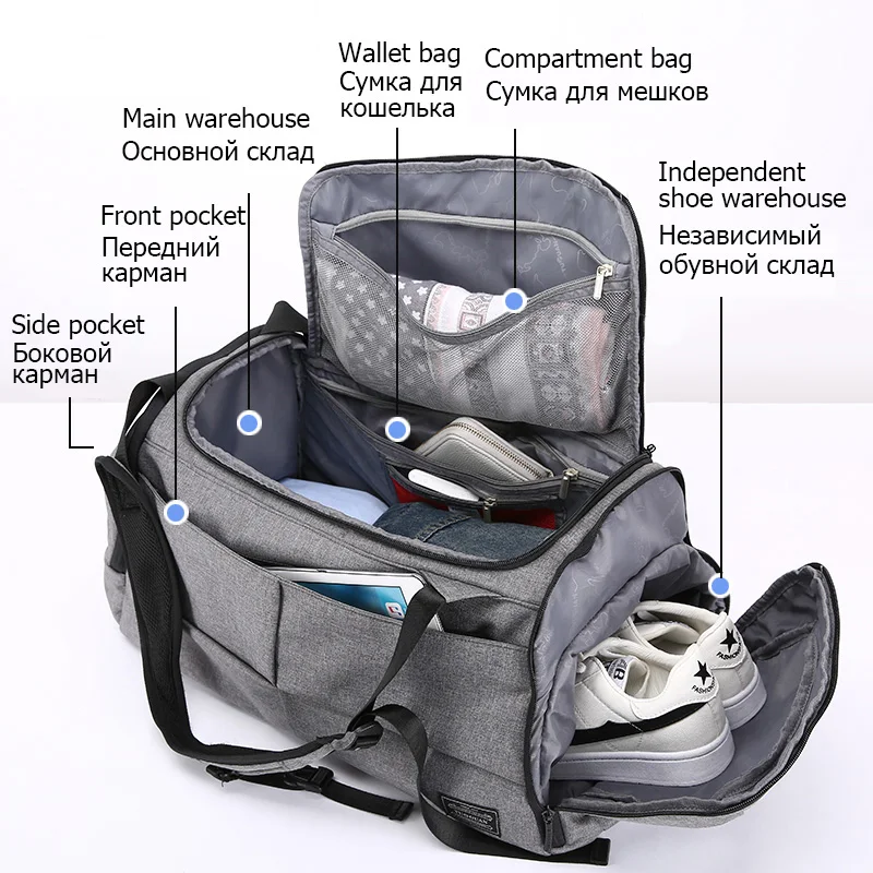 

15 inch Gym Bag Multifunction Men Sports Bags Woman Fitness Bags Laptop Backpacks Hand Travel Storage Bag With Shoes Pocket Yoga