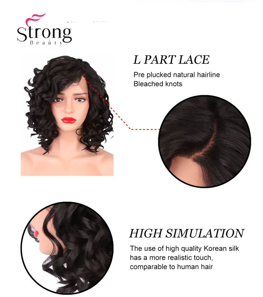 Strongbeauty Synthetic Lace Front Wig Curly Bob Haircut Heat