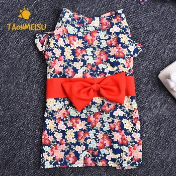 

Spring Summer Pet Dog Traditional Kimono Japanese Cherry Blossom Cat bathrobe dog clothes for teddy poodle Yorkshire 2017
