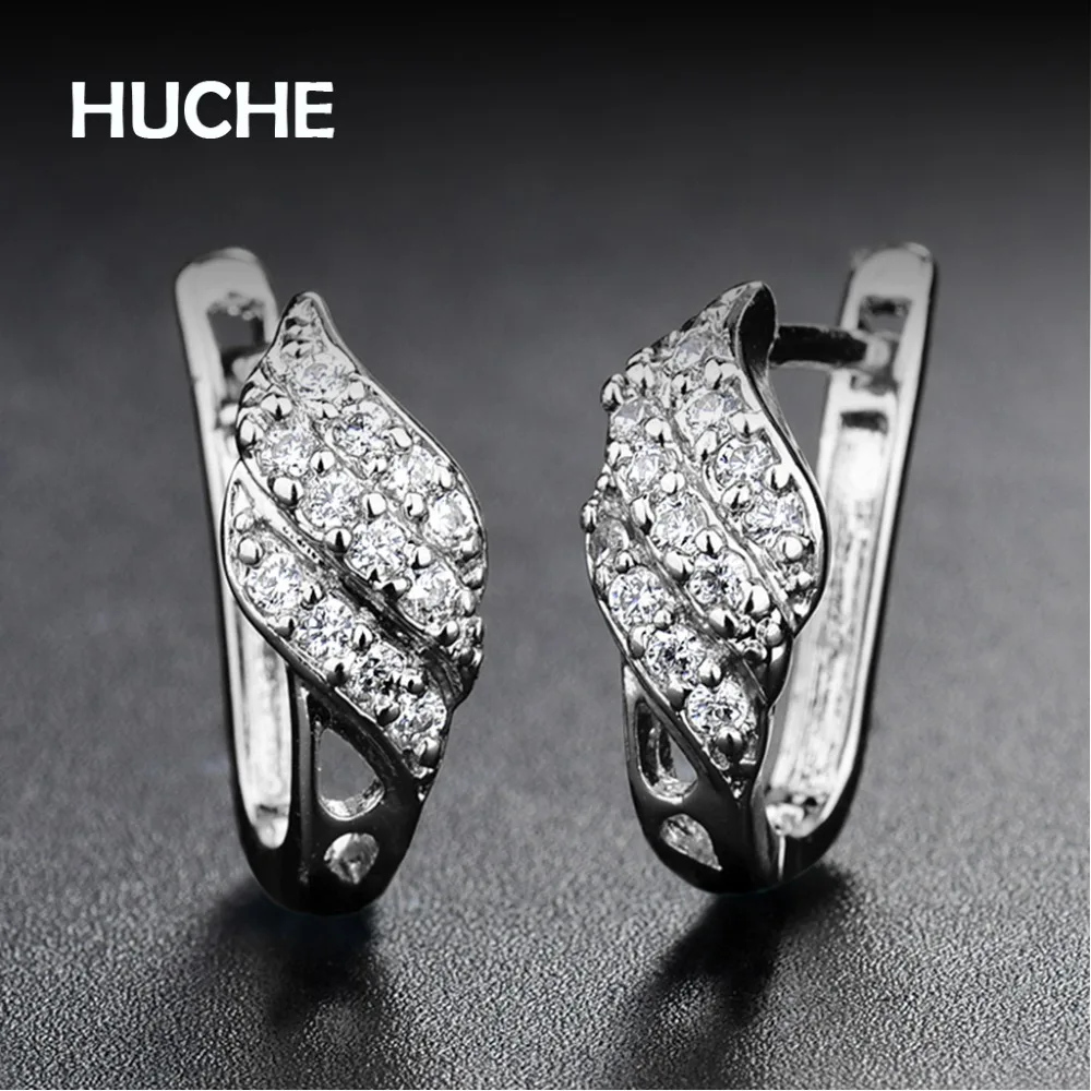 HUCHE Twill Hoop Earrings For Women Charming Design With Shining Cubic