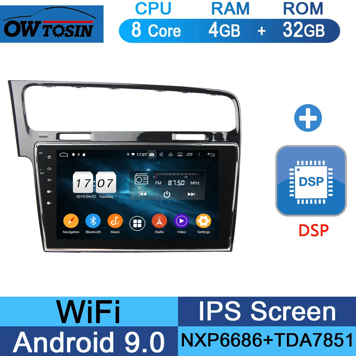 10," ips 8 ядерный 4G+ 64G Android 9,0 автомобильный dvd-плеер для Volkswagen Golf 7 VII VW Golf MK7 R 2013- gps Радио DSP CarPlay Parrot - Цвет: 32G DSP