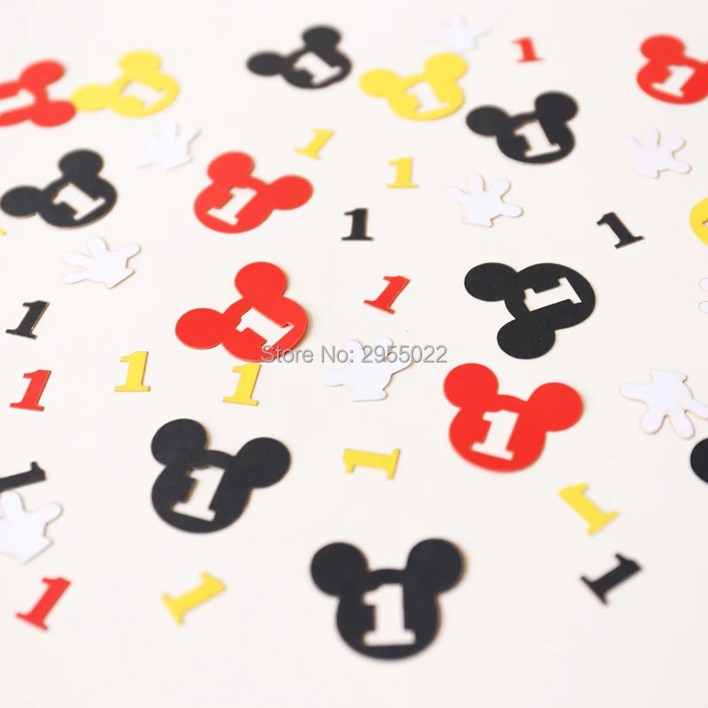 

Mouse First Birthday Confetti - Black, Red, Yellow Handmade - Party Decor - Table Confetti