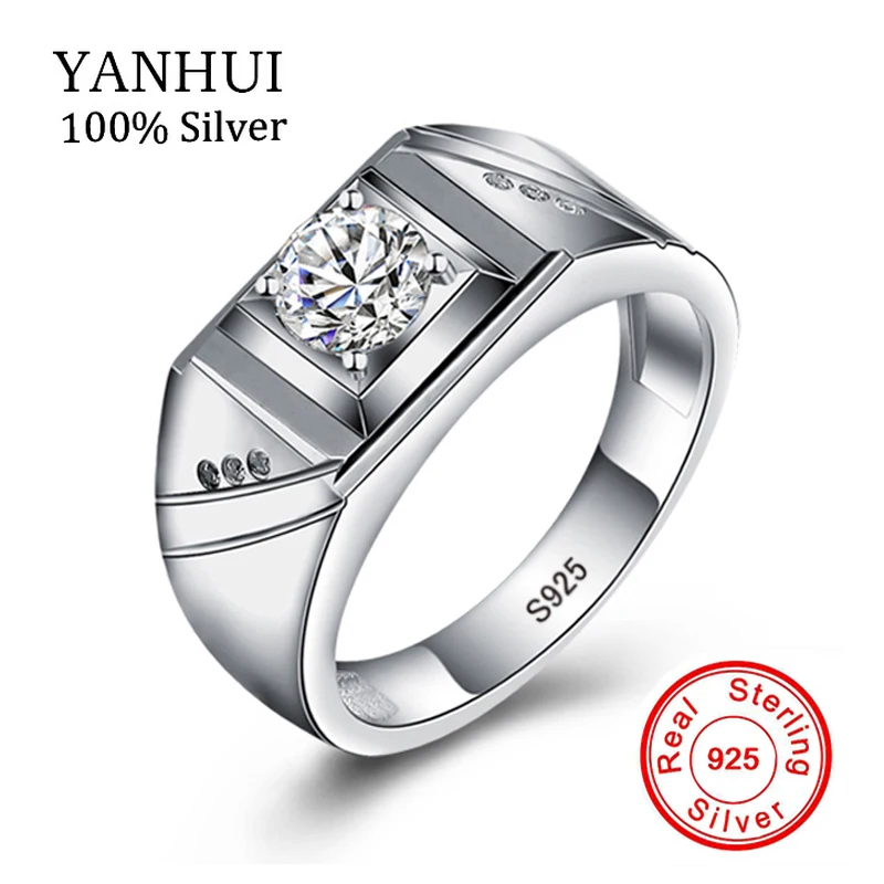 YANHUI Luxury Solid 925 Silver Rings for Men Set 6mm 1 Carat Diamant Engagement Wedding Rings