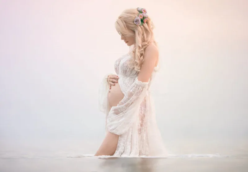 

Women's lace pregnant women trailing short-sleeved dress dress photography fly sleeve dress Maternity dress photo shoot