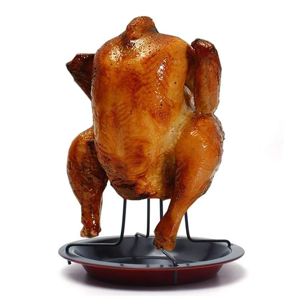

Steel Upright Chicken Roaster Rack With Bowl Tin Non-stick Cooking Tools Baking Pan Barbecue Grilling BBQ Accessories