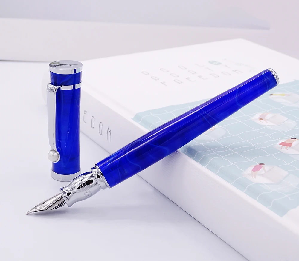 

Fuliwen Celluloid Fountain Pen Maple Leaf Pure Blue , Fine Nib Fashion Writing Gift Pen Business Office Home School Supplies