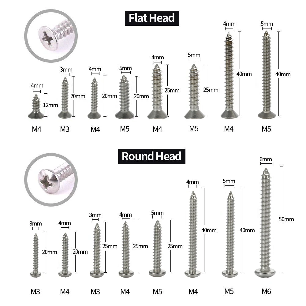 

570pcs Stainless Steel Cross Round Flat Cap Self Tapping Screws Assortment Kit Anti-corrosion Anti-rust With organizer case
