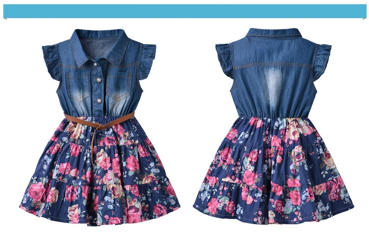 2018 Big Girl Princess Dress Summer Fashion Floral Denim Party Kids Dresses For Girls Cotton Sleeveless Children Costume 13 Year (4)