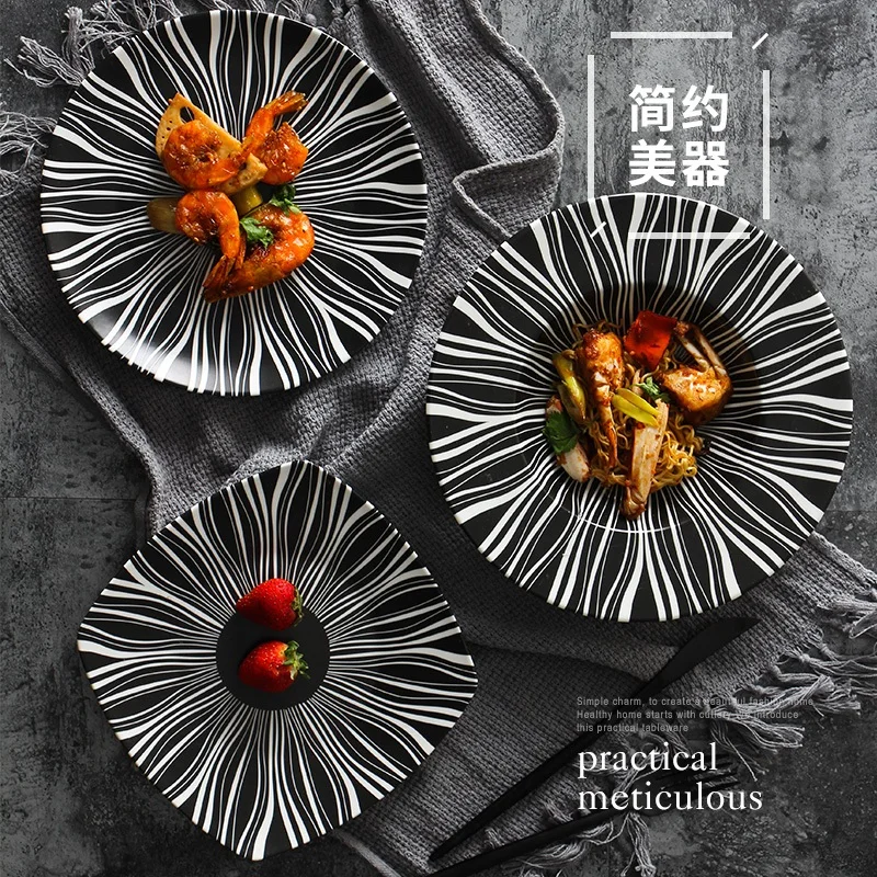 

Ceramic tableware matte black Nordic creative Western steak breakfast pizza cake tray