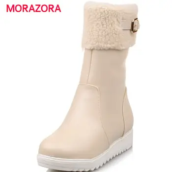 

MORAZORA 2018 new metal decoration snow boots round toe high quality pu leather boots autumn winter zipper ankle boots for women