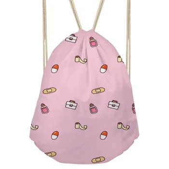 

ThiKin Fashion Nurse Heart Pattern Woman Drawstrings Bags Casual Large Storage Backpacks Softback Students Black Sack Bags