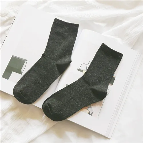 5 пар/лот Женские винтажные сверкающие носки женские милые Ретро блестящие короткие носки милые зимние Смешные Короткие носки для дам - Цвет: 5 Pairs Black
