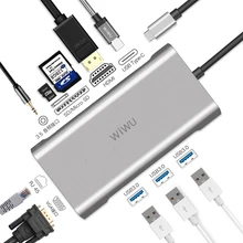 WIWU 10 в 1 usb-хаб для MacBook USB C к HDMI/VGA/RJ45 Thunderbolt 3 адаптер для Dell/samsung/huawei P20 Pro type-c USB 3,0 концентратор