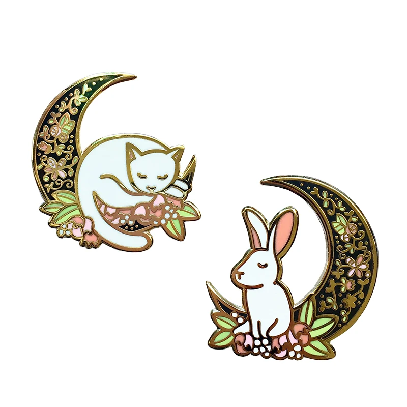 

Cat and Rabbit Hard Enamel Pin Badge Set