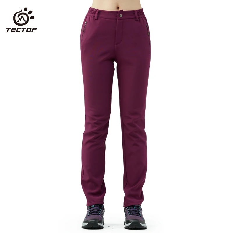 Tectop уличные брюки мужские женские Мягкие штаны осенние и зимние теплые уличные походные брюки толстые водонепроницаемые ветрозащитные - Цвет: Women Rouge Red
