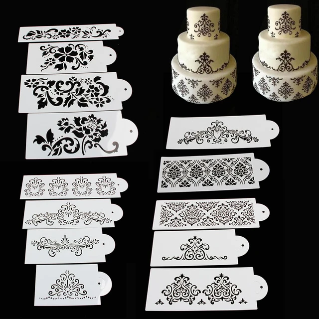 8pcs Cake Decorating Stencils Reusable Floral Cake Stencil Templates Spray  Floral Leave Cookie Molds Fondant Dessert Decorating Molds DIY Baking Decor