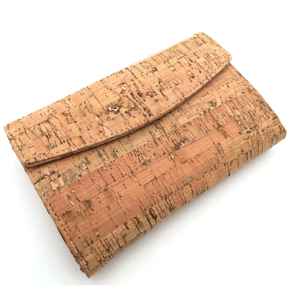 Natural cork women card holde trifold clutch vegan wallet cork leather