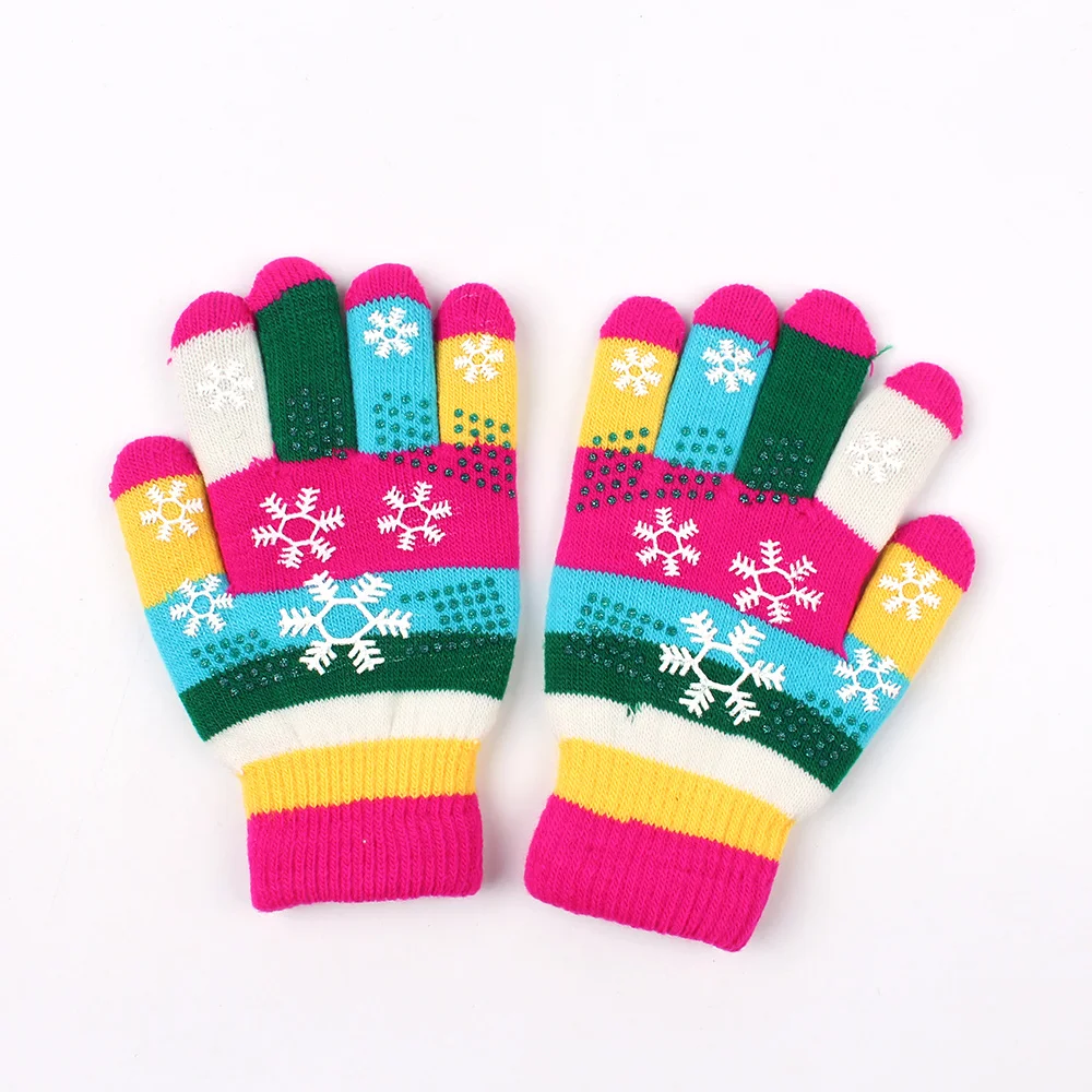 Warm Knitted Children Gloves Snowflake Colorful Girls Gloves Five Finger Mittens For Girls Autumn Winter Children Accessories (13)
