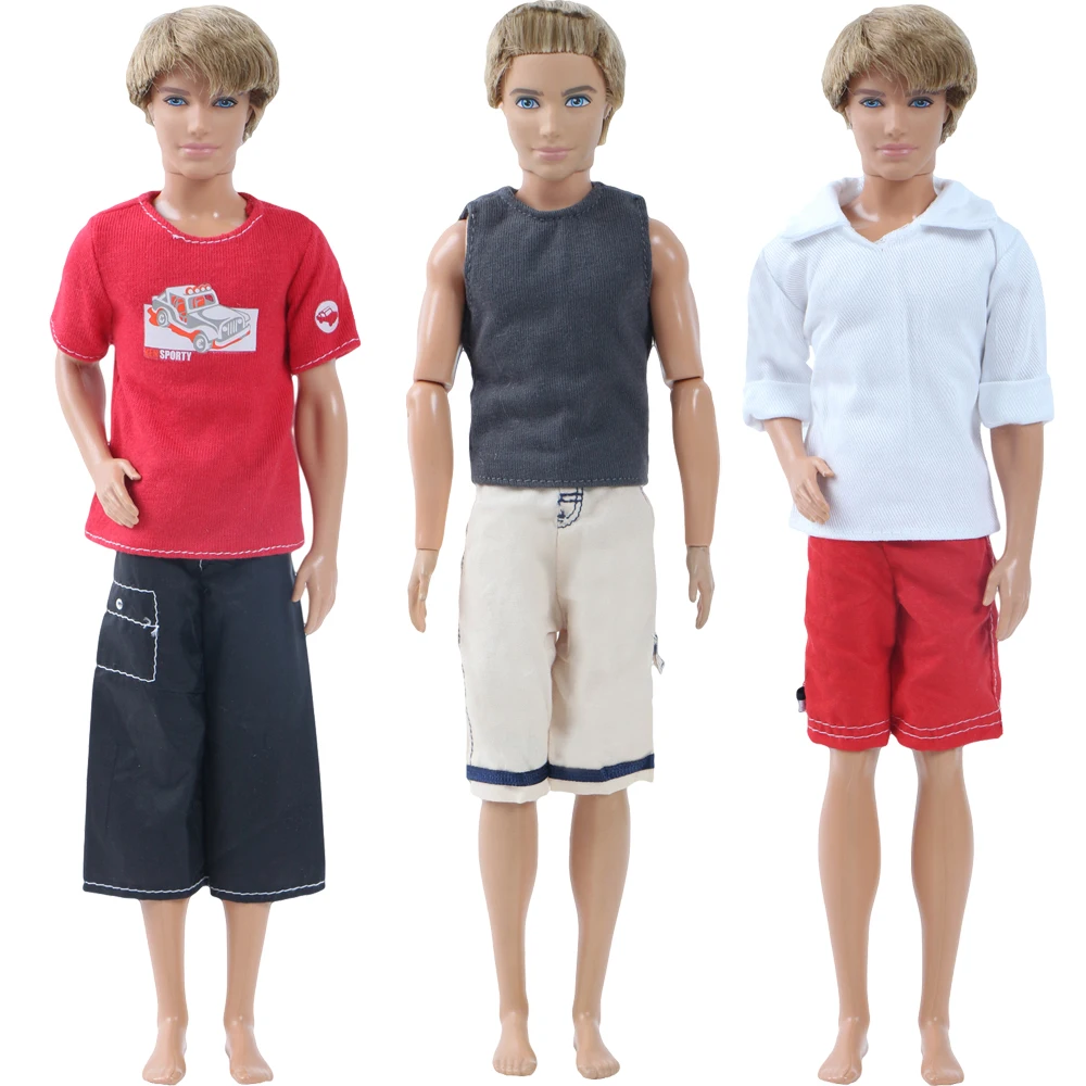 3 Pcs/Lot Short Men Outfit Summer Sport Outfit Shirt Pants Clothes for Barbie Boy Friend Ken Doll 1:6 Puppet Accessories Toy