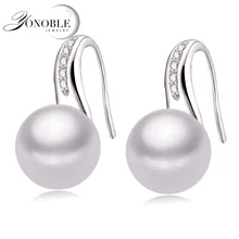 100% Genuine Natural Pearl earrings,fresh water pearl earrings for women white pearl earrings silver 925 jewelry birthday gift