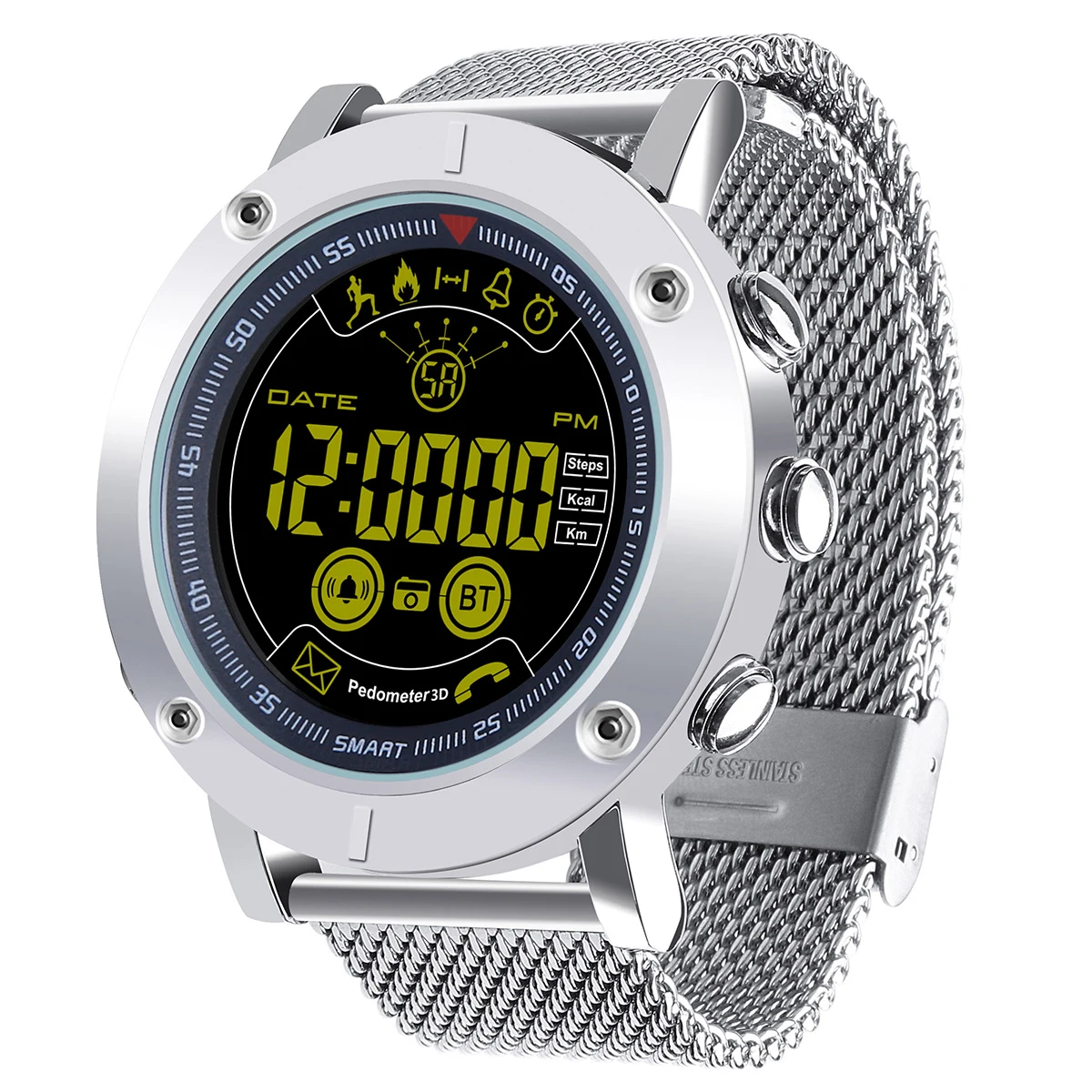 

Silver Ristos Men Smart Wrist Watch Digital Led Stainless Steel Mesh Watches Intelligent Electronic Clock New Reloj Formal 2018