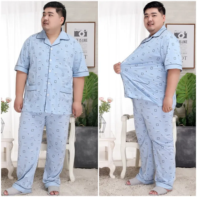 N мужские летние хлопковые Пижамные комплекты размера плюс очень большие мягкие пижамы с коротким рукавом и отложным воротником