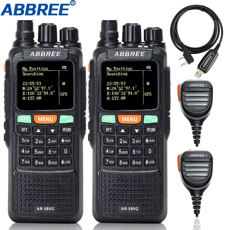 2 шт. Abbree AR-889G рация 10 Вт gps SOS Ночная подсветка дуплексный перекрестный ретранслятор Двухдиапазонный портативный telsiz Ham CB радио - Цвет: as pic show 1