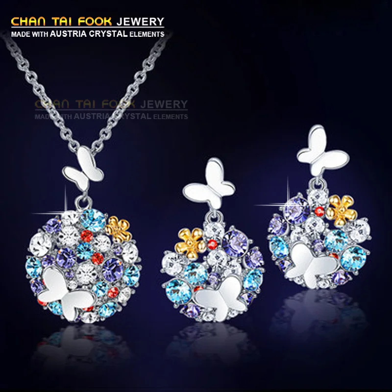 

IREACESS New fashion Wedding Jewelry Sets colourful Genuine SWA Element Austrian Crystal Necklace Earrings Set jewelry