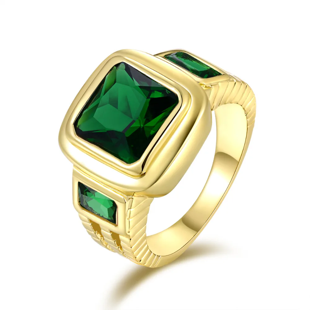 SuoHuan Size 7 13 Hot Male Men Ring Green Zirconia Stone Crystal Gold ...