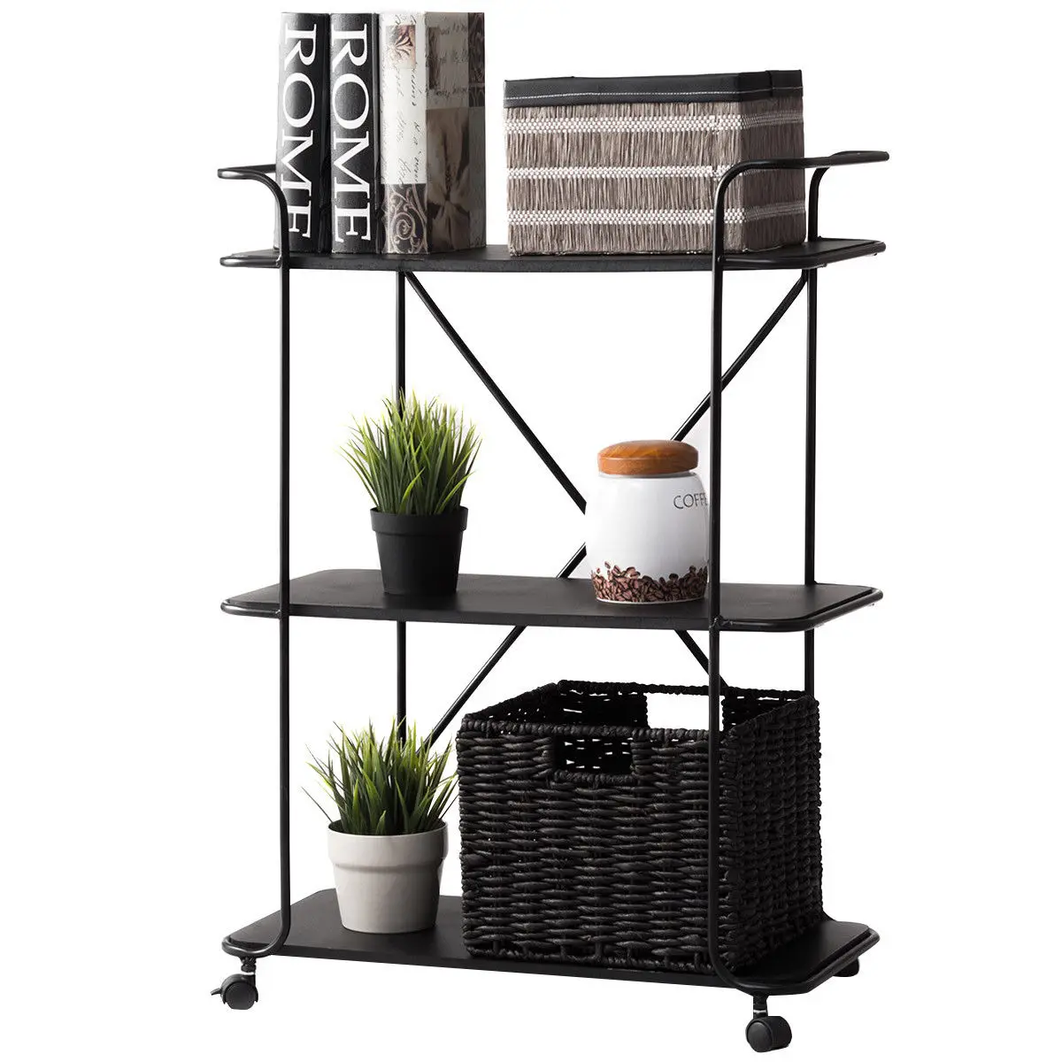 Giantex 3 Tier Metal Portable Rolling Cart Storage Rack Living Room Bookshelf Display Utility Organizer HW56050BK Giantex 3 Tier Metal Portable Rolling Cart Storage Rack Living Room Bookshelf Display Utility Organizer HW56050BK