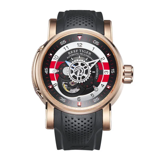 Reef Tiger RGA30S7 мужские часы нового дизайна с выдолбленным циферблатом 100 м водонепроницаемые автоматические механические наручные часы-Silve - Цвет: p3