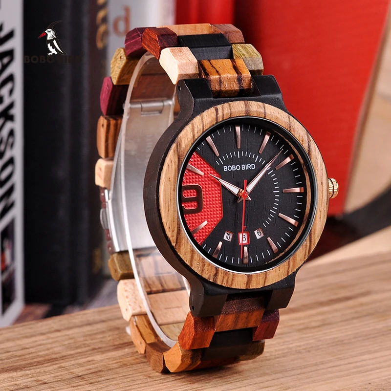 BOBO BIRD New Timepieces Mens Wooden Watch Auto Date Luxury Quartz Wristwatches relogio masculino C-Q13-1 Drop Shipping