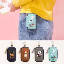 Животных вышивка мультфильм милый ключ пакет автомобиля дистанционного управления посылка key holder сумка Женская мода кожа застежка-молния ключ кошелек