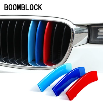 

BOOMBLOCK ABS 3pcs 3D Car Covers Front Grille Trim Sport Strip M Power Performance For BMW E46 E90 F30 F34 E92 E93 Accessories